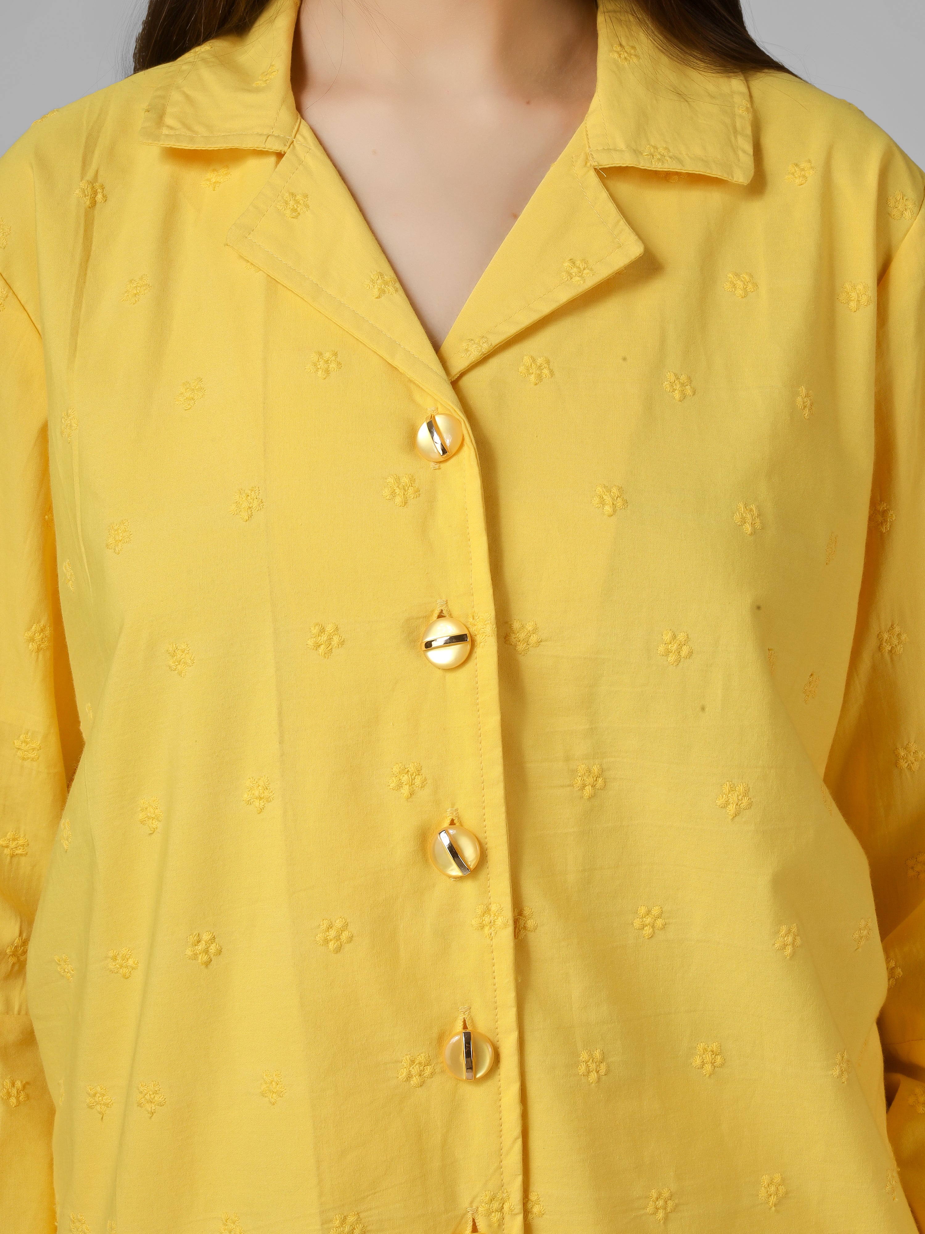 Lemon Sorbet: Schiffli Embroidered Cotton Co-ord Set with Scalloped Cut-work