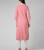 Blush Blossom: Hand-Block Printed Cotton Kurti with Crochet Lace Neckline