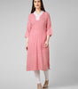 Blush Blossom: Hand-Block Printed Cotton Kurti with Crochet Lace Neckline