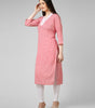Blush Blossom: Hand-Block Printed Cotton Kurti with Crochet Lace Neckline