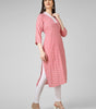 Blush Blossom: Hand-Block Printed Cotton Kurti with Crochet Lace Neckline