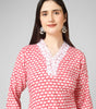 Blush Blossom: Hand-Block Printed Cotton Kurti with Crochet Lace Neckline
