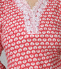 Blush Blossom: Hand-Block Printed Cotton Kurti with Crochet Lace Neckline