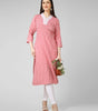Blush Blossom: Hand-Block Printed Cotton Kurti with Crochet Lace Neckline