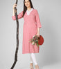 Blush Blossom: Hand-Block Printed Cotton Kurti with Crochet Lace Neckline