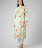 Meadow Breeze: Sage Green Floral Printed Cotton Kurti with Button  Detail