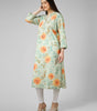 Meadow Breeze: Sage Green Floral Printed Cotton Kurti with Button  Detail