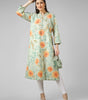 Meadow Breeze: Sage Green Floral Printed Cotton Kurti with Button  Detail