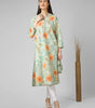 Meadow Breeze: Sage Green Floral Printed Cotton Kurti with Button  Detail