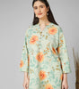 Meadow Breeze: Sage Green Floral Printed Cotton Kurti with Button  Detail