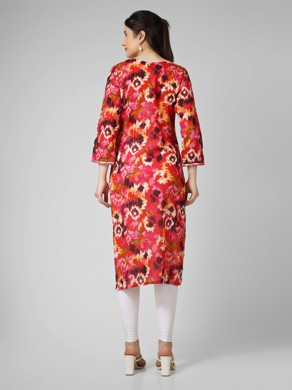 Vivid Radiance: Abstract Multi-Color Printed Kurti with Gota Patti Trim