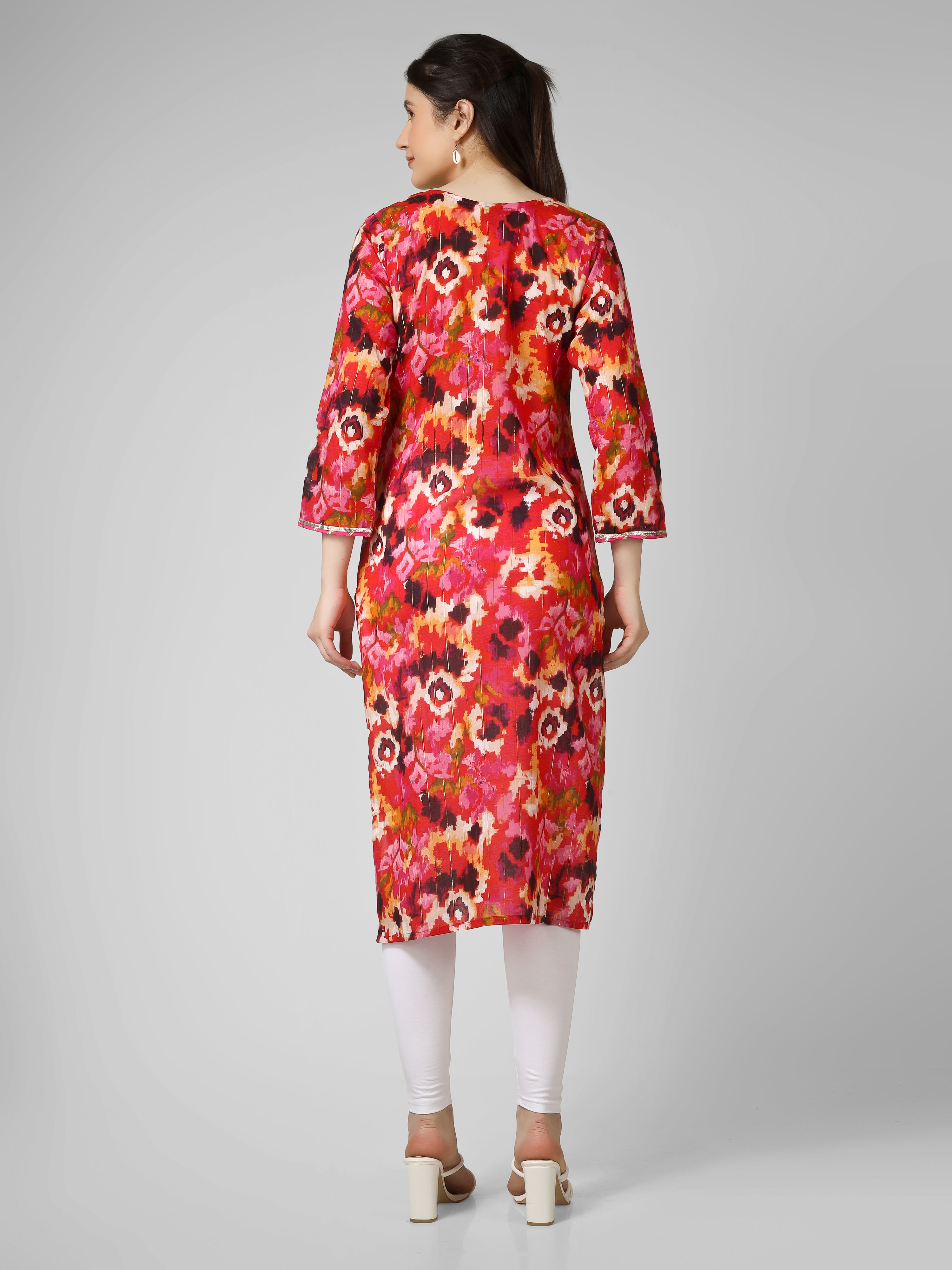 Vivid Radiance: Abstract Multi-Color Printed Kurti with Gota Patti Trim