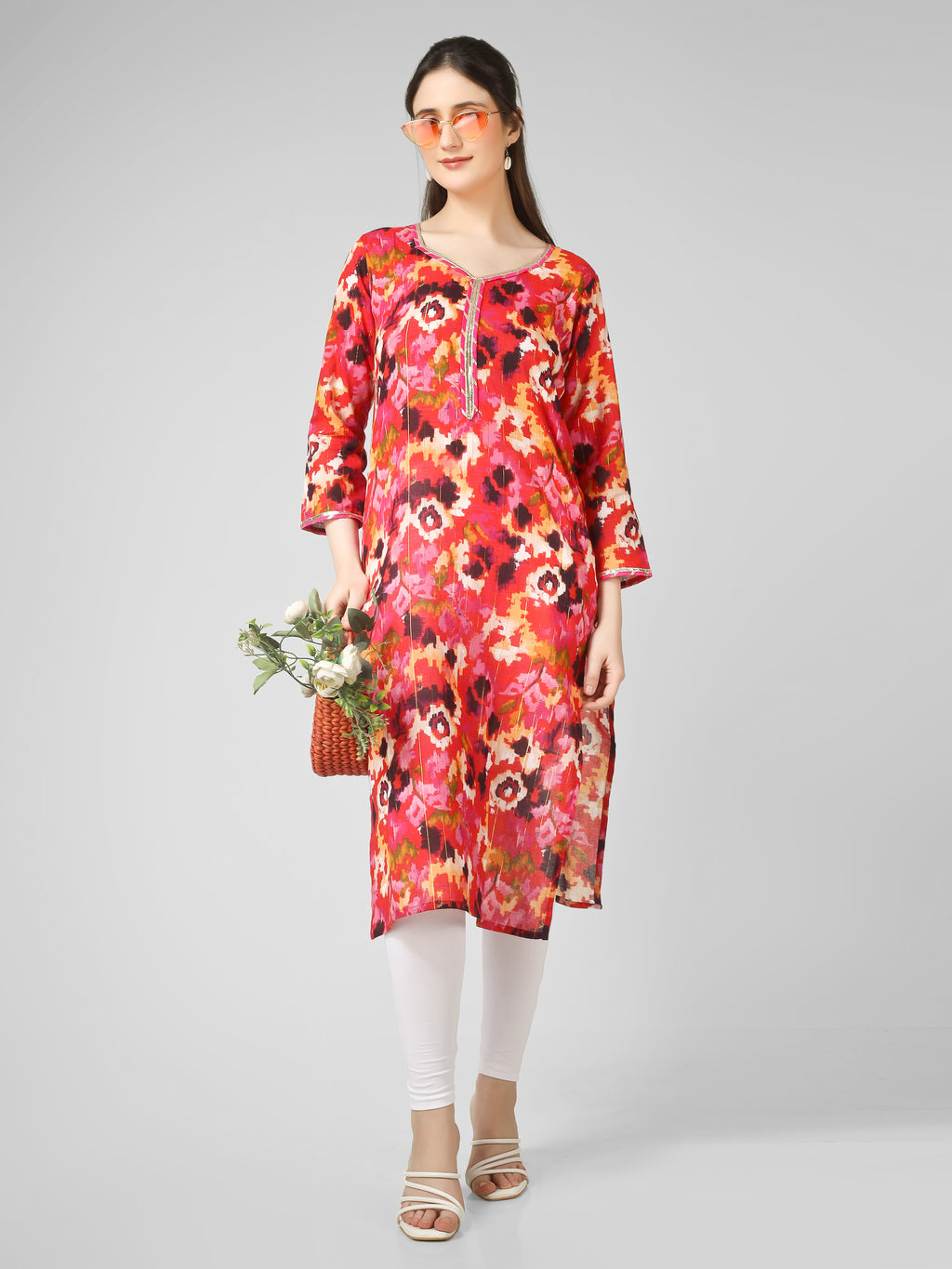 Vivid Radiance: Abstract Multi-Color Printed Kurti with Gota Patti Trim