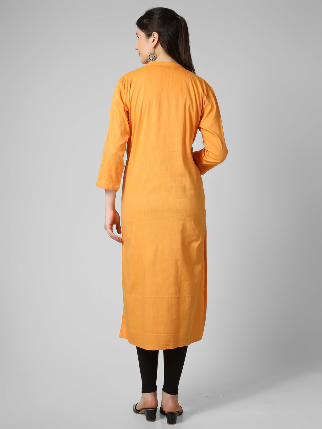 Saffron Solace: Mustard Yellow Solid Cotton Kurti with Wooden Button Detail
