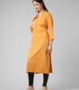 Saffron Solace: Mustard Yellow Solid Cotton Kurti with Wooden Button Detail