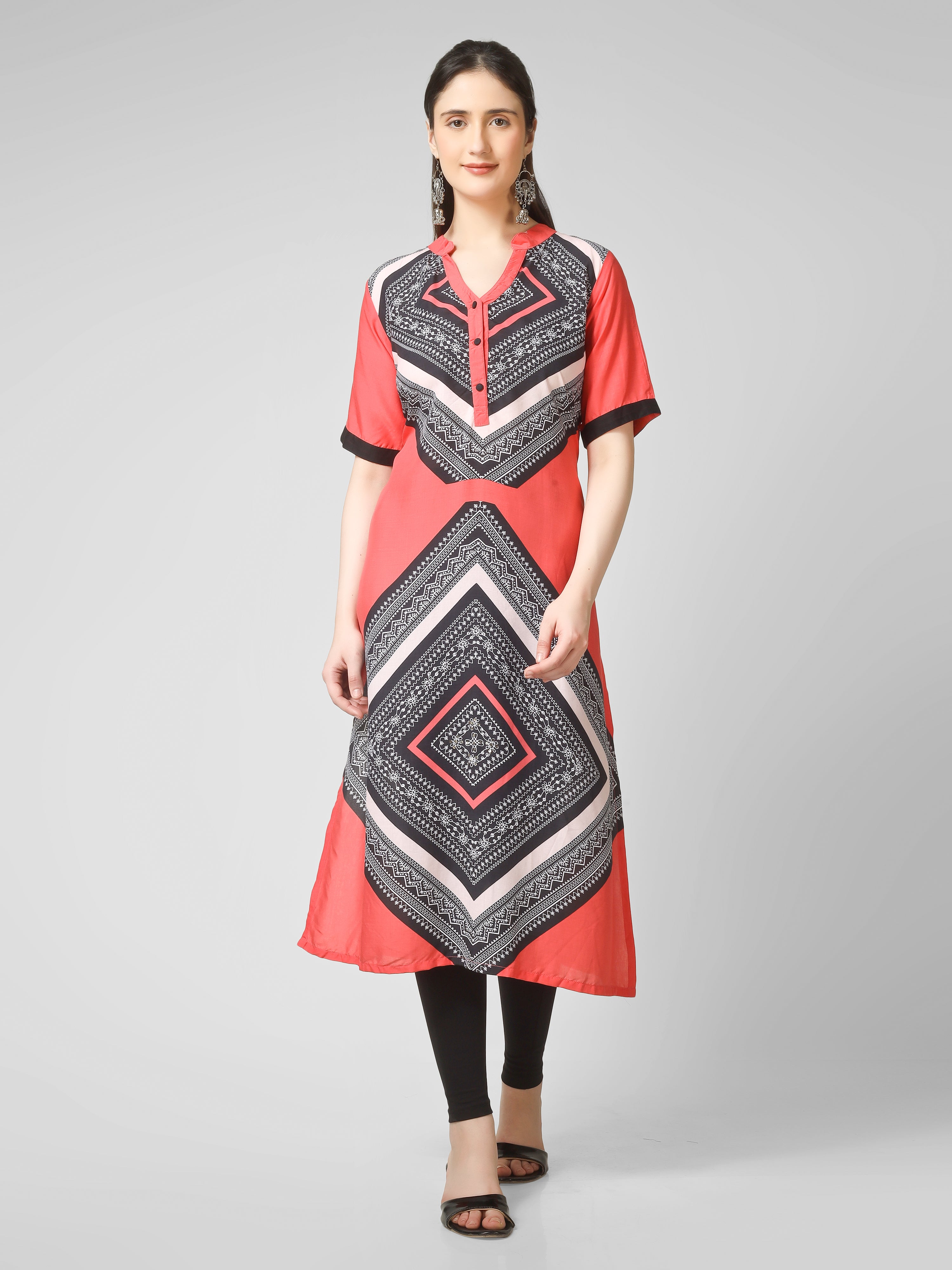 Coral Chevron Elegance Kurti