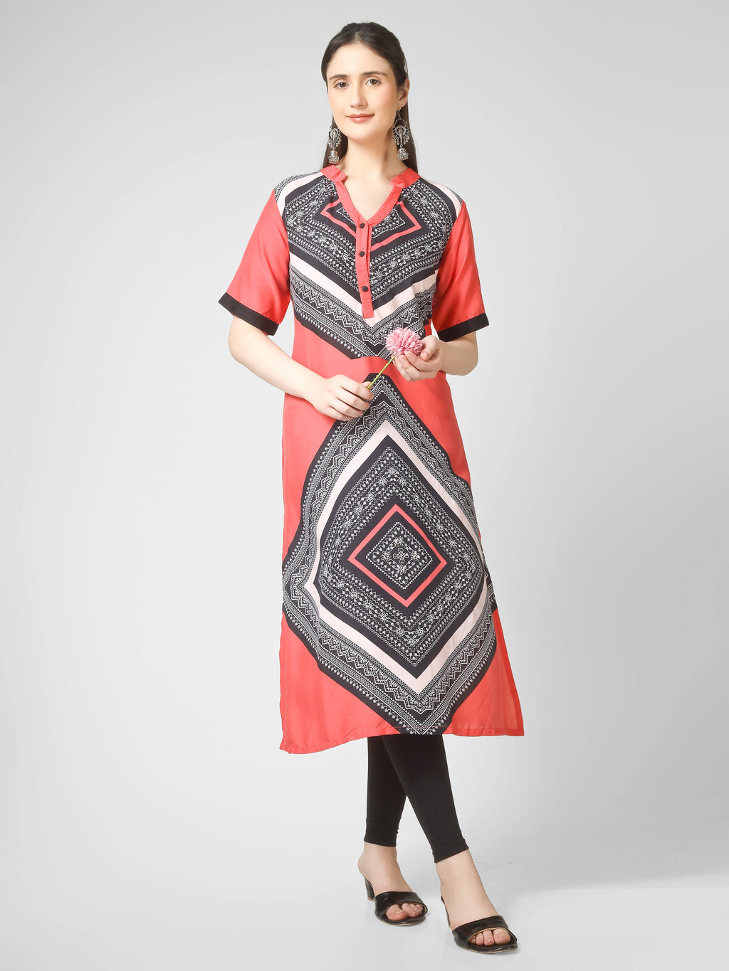 Coral Chevron Elegance Kurti