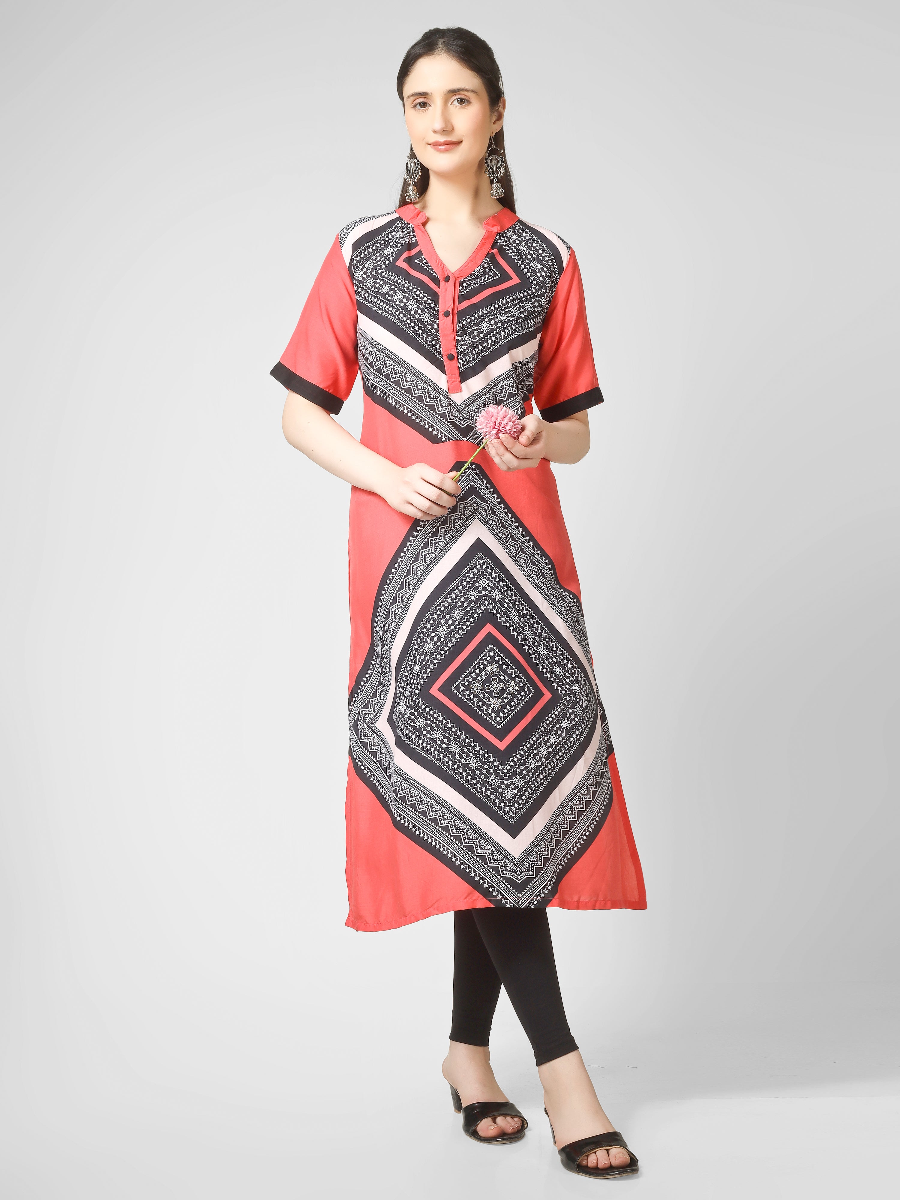 Coral Chevron Elegance Kurti