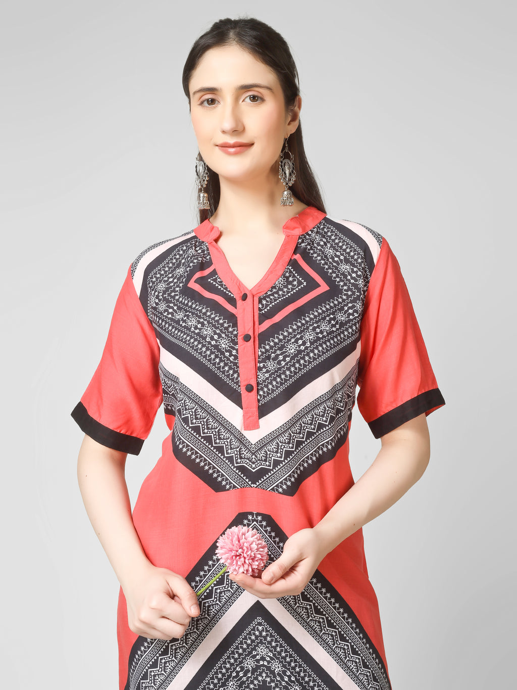 Coral Chevron Elegance Kurti