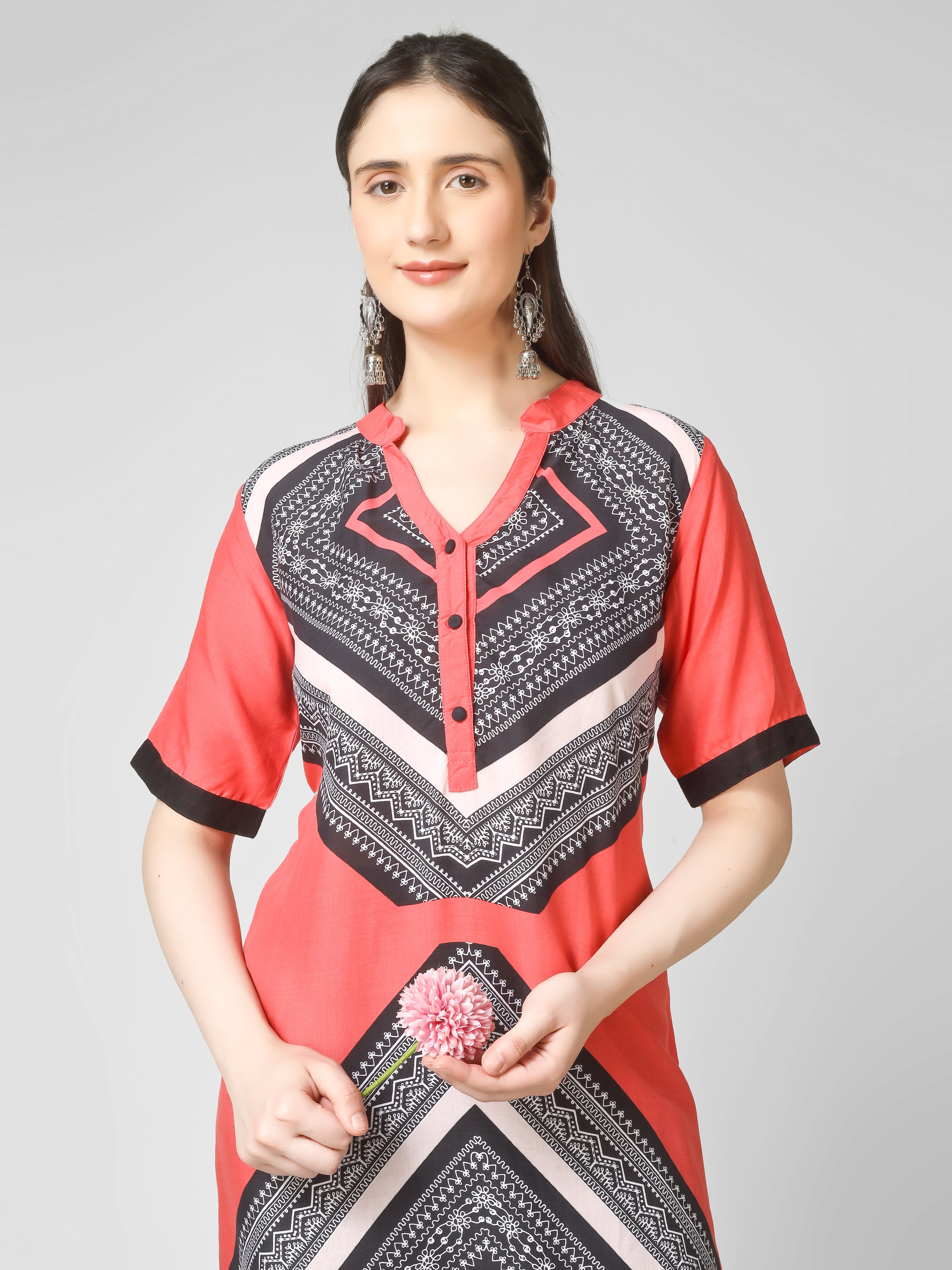 Coral Chevron Elegance Kurti