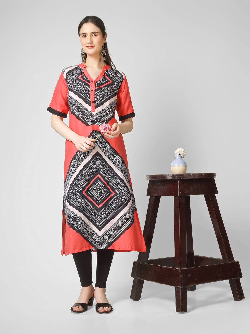 Coral Chevron Elegance Kurti