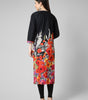 Midnight Bloom: Black Cotton Kurti with Vibrant Floral Hem and Potli Button Detail