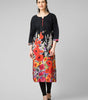 Midnight Bloom: Black Cotton Kurti with Vibrant Floral Hem and Potli Button Detail