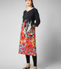 Midnight Bloom: Black Cotton Kurti with Vibrant Floral Hem and Potli Button Detail