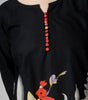 Midnight Bloom: Black Cotton Kurti with Vibrant Floral Hem and Potli Button Detail