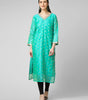 Azure Elegance: Turquoise Chanderi Silk Kurti with Golden Zari Butti & Scalloped  Borders