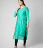 Azure Elegance: Turquoise Chanderi Silk Kurti with Golden Zari Butti & Scalloped  Borders