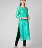 Azure Elegance: Turquoise Chanderi Silk Kurti with Golden Zari Butti & Scalloped  Borders