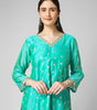 Azure Elegance: Turquoise Chanderi Silk Kurti with Golden Zari Butti & Scalloped  Borders
