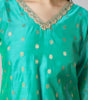 Azure Elegance: Turquoise Chanderi Silk Kurti with Golden Zari Butti & Scalloped  Borders