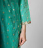 Azure Elegance: Turquoise Chanderi Silk Kurti with Golden Zari Butti & Scalloped  Borders