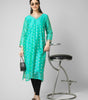 Azure Elegance: Turquoise Chanderi Silk Kurti with Golden Zari Butti & Scalloped  Borders