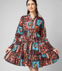 Boho-Chic Fusion: Multi-Printed Tiered Mini Dress with Bell Sleeves