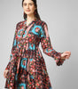 Boho-Chic Fusion: Multi-Printed Tiered Mini Dress with Bell Sleeves