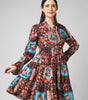 Boho-Chic Fusion: Multi-Printed Tiered Mini Dress with Bell Sleeves