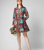 Boho-Chic Fusion: Multi-Printed Tiered Mini Dress with Bell Sleeves