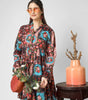 Boho-Chic Fusion: Multi-Printed Tiered Mini Dress with Bell Sleeves