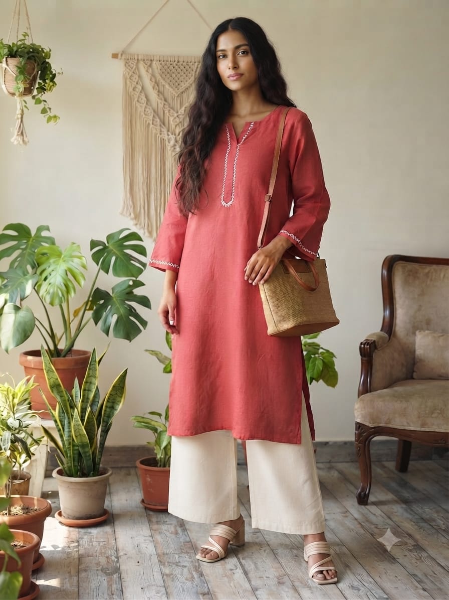 V NECK LONG KURTI