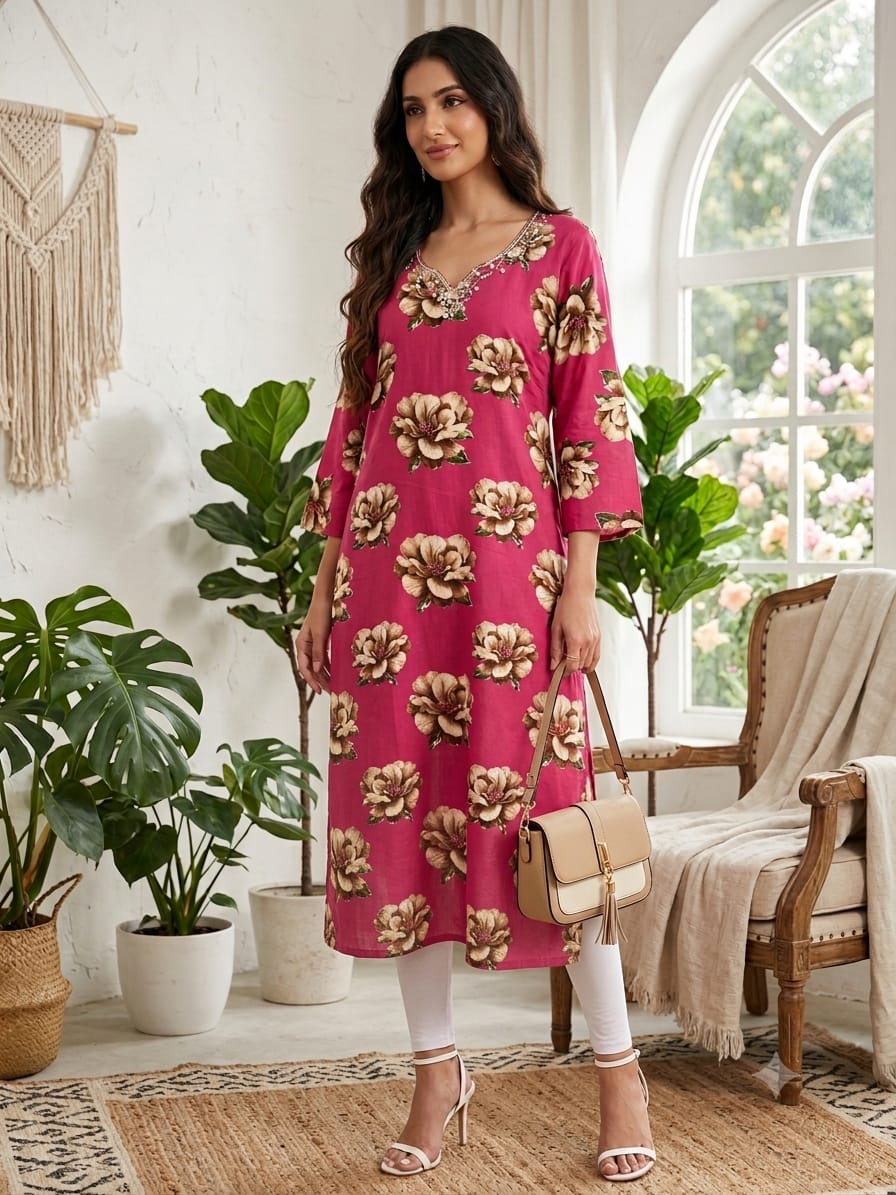 Crystal work long kurtis