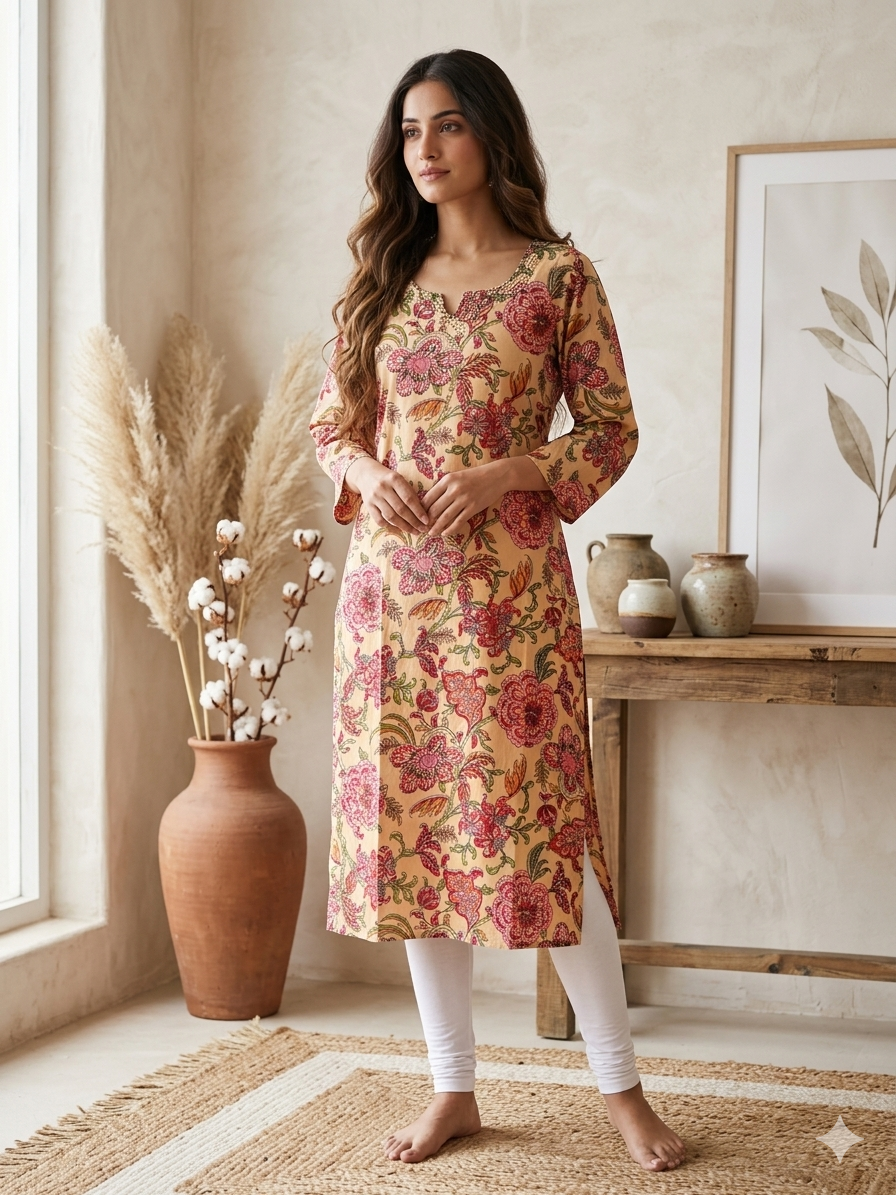 V NECK LONG KURTI