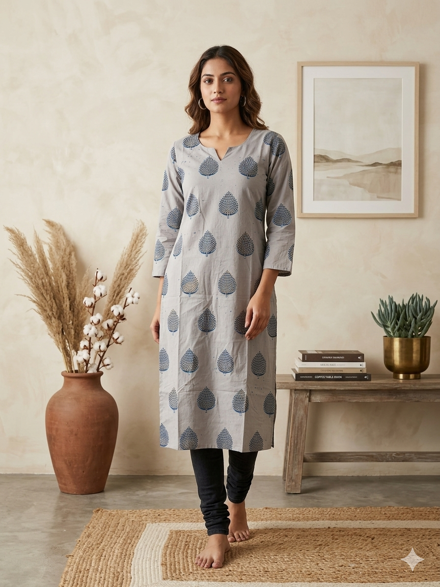 V NECK LONG KURTI