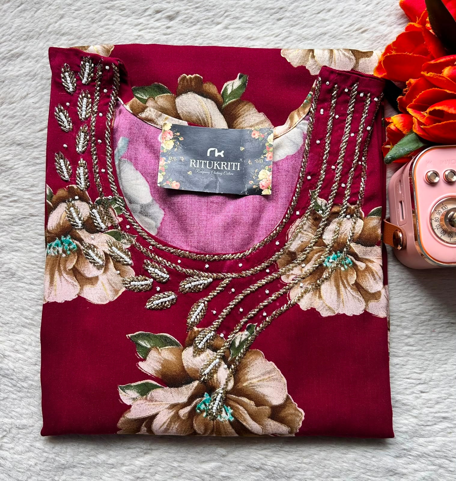 Crystal hand work long kurtis