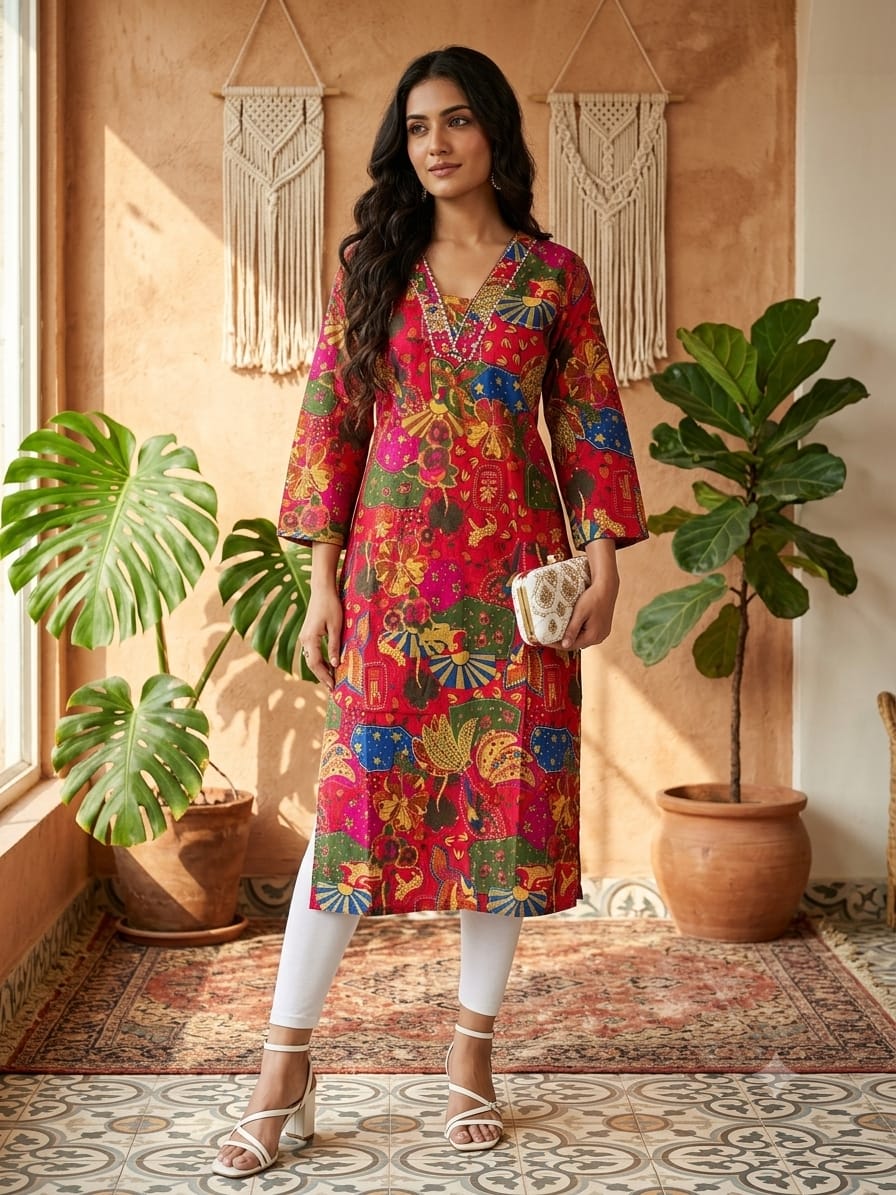 V NECK LONG KURTI
