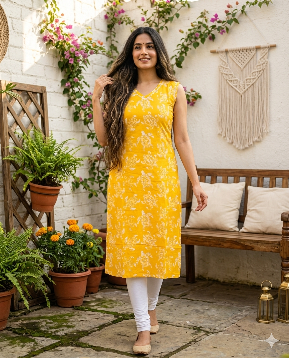 V NECK LONG KURTI