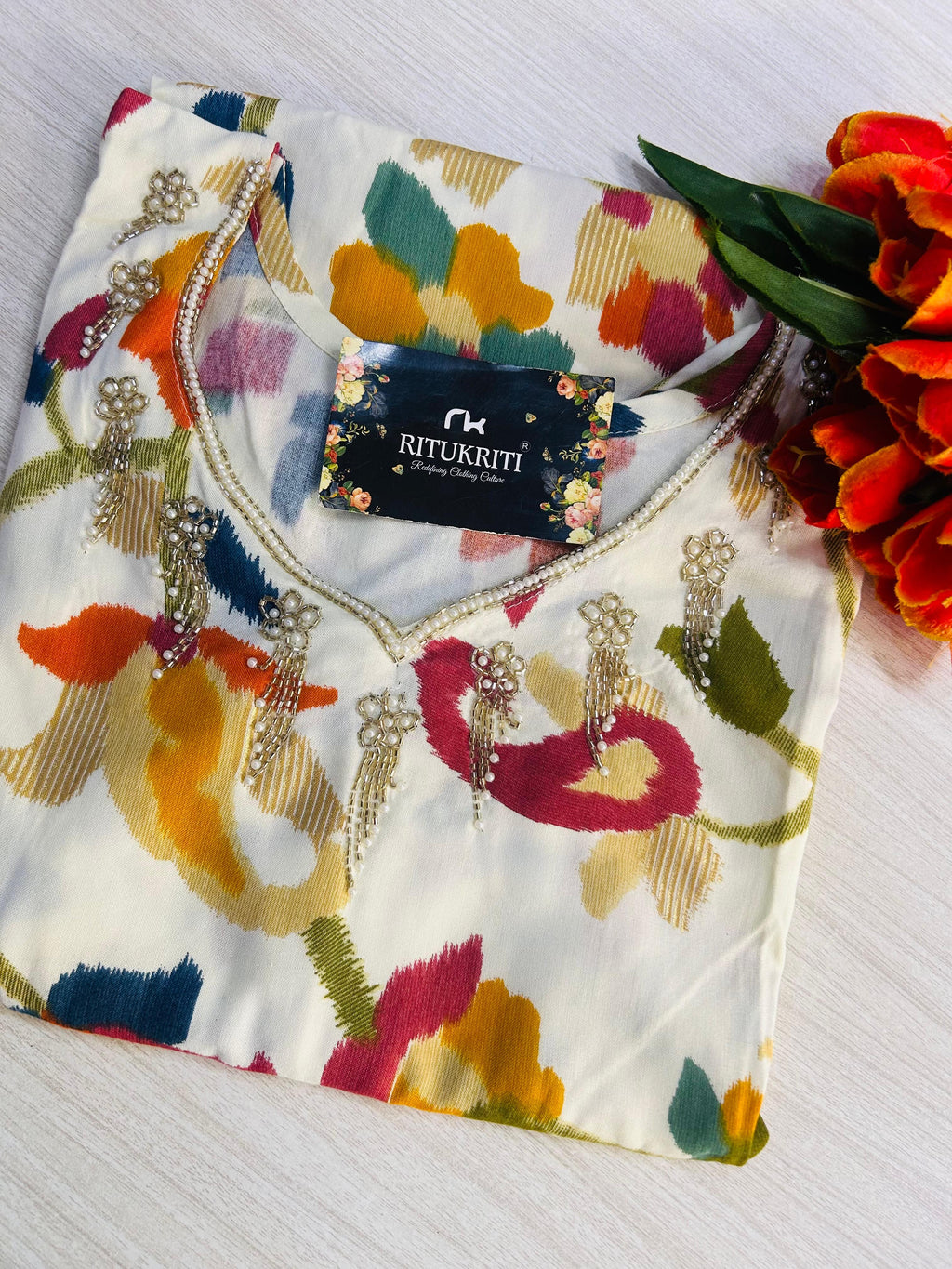 Crystal hand work long kurtis