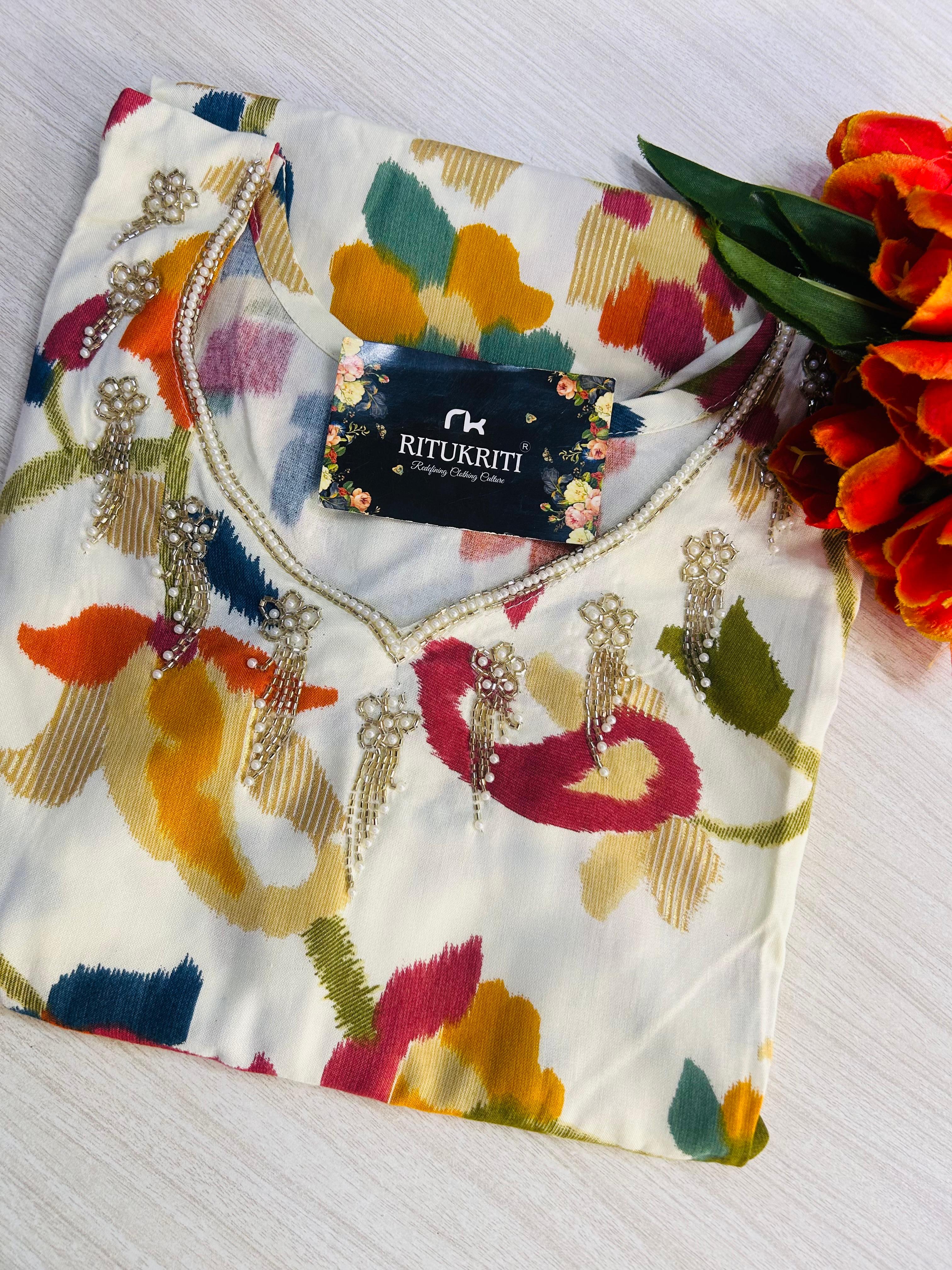 Crystal hand work long kurtis